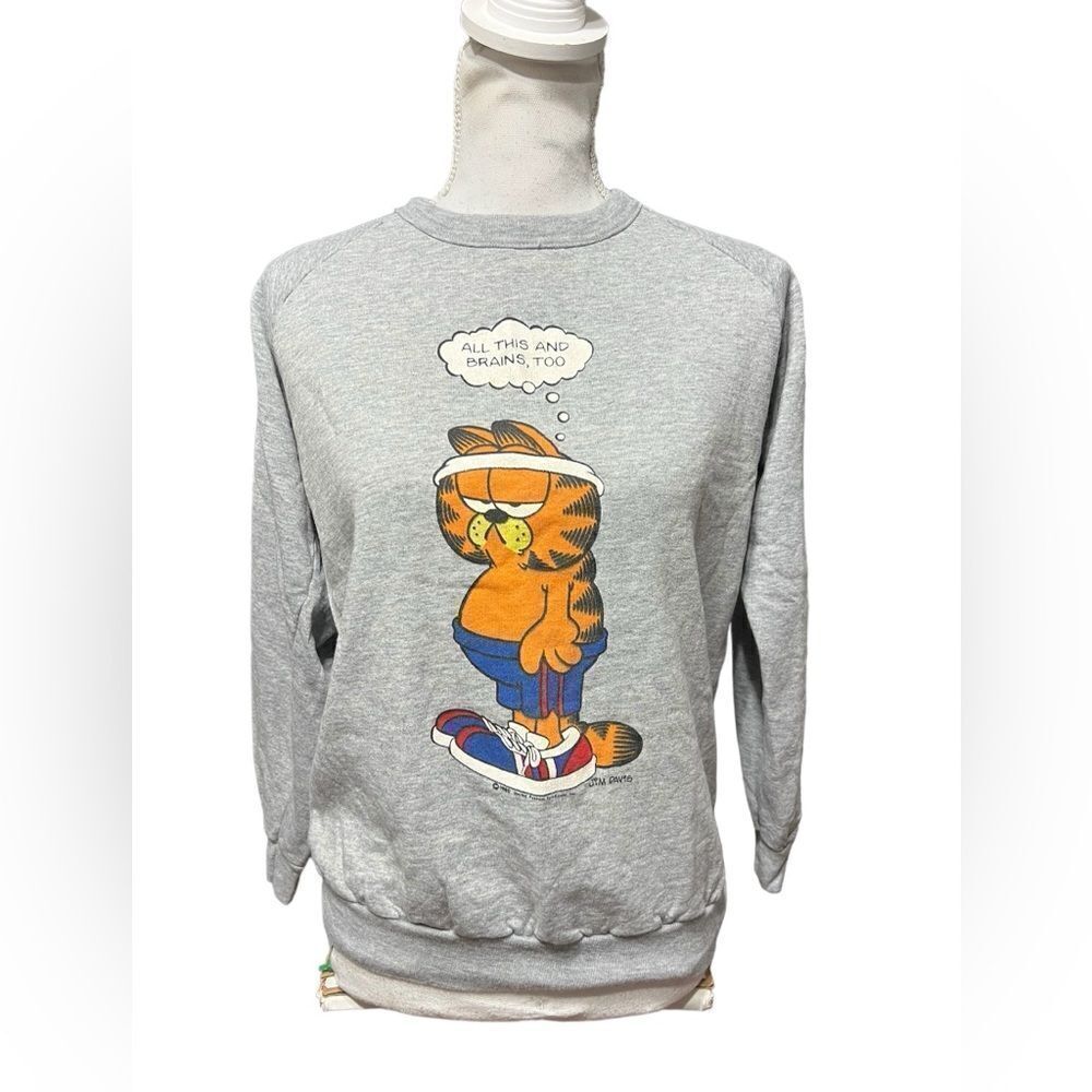 vintage‎ Woman's Garfield sweatshirt Allison Large Gray Rare Htf 1980